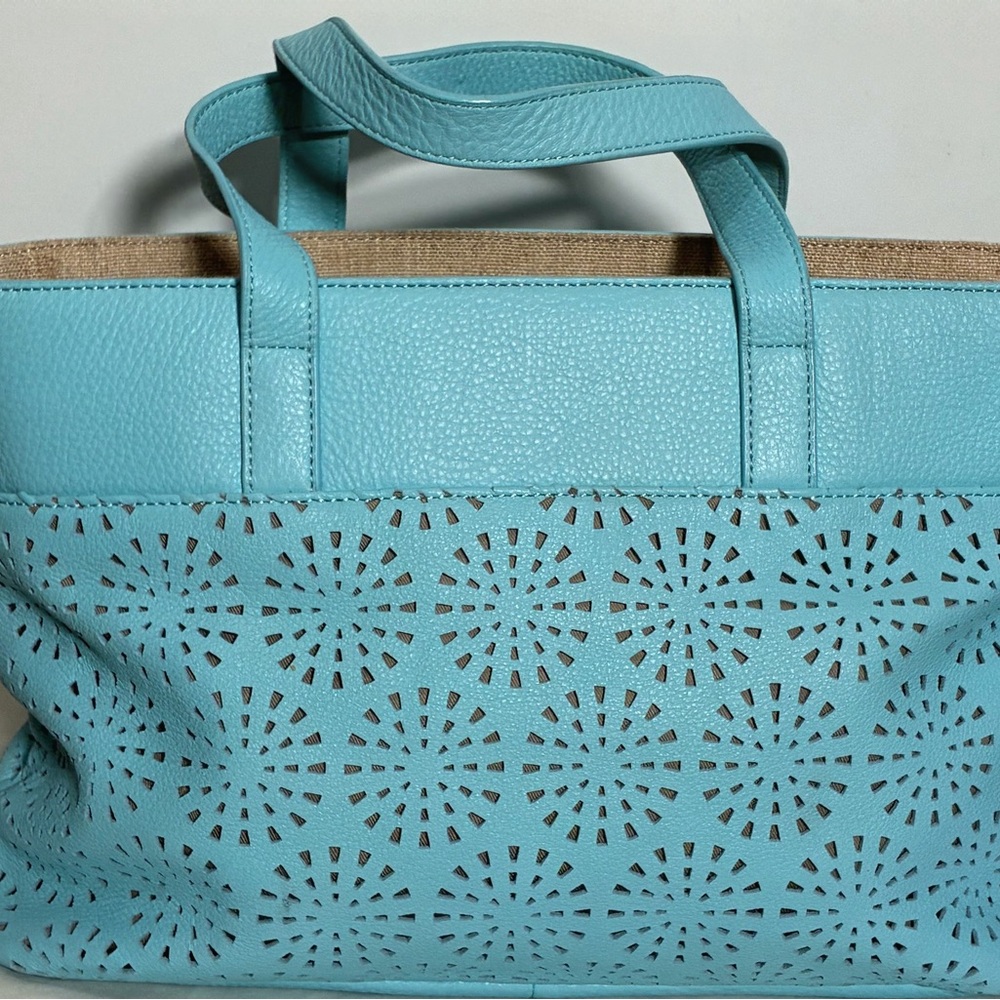 Talbots blue turquoise satchel handbag  with cutout designs NWOT - Picture 3 of 12